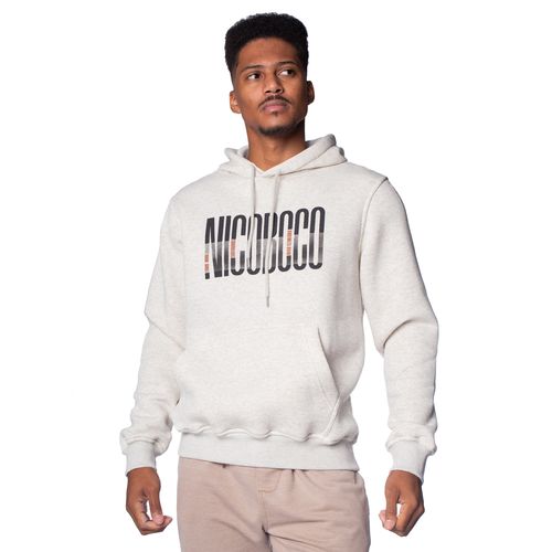 Blusão de Moletom Masculino Nicoboco Canguru Capuz Creme
