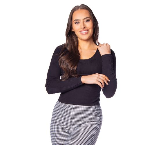 Blusa Feminina Cativa Canelada Básica Curta Preto