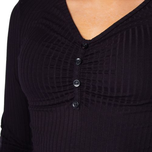 Blusa Feminina Cativa Canelada com Botões Preto
