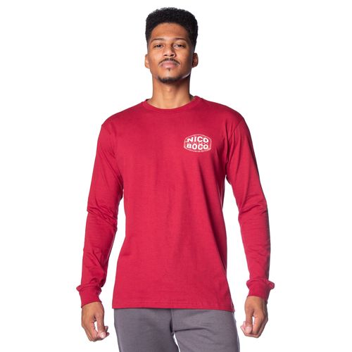 Camiseta Masculina Nicoboco Manga Longa Estampa Costas Vermelho