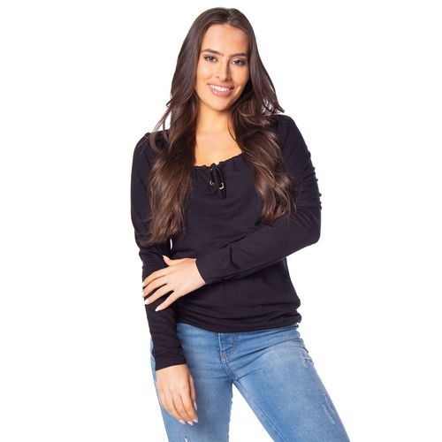 Blusa Feminina Rovitex Endless Decote com Cordão Preto