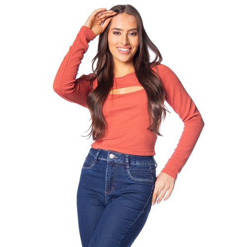 Blusa Cropped Feminina Feliny com Recorte Telha