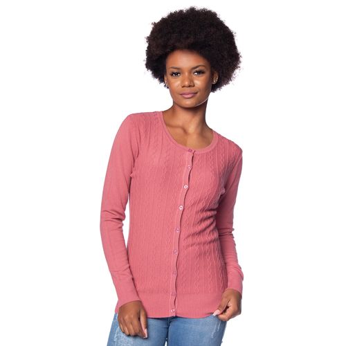 Casaco Feminino Facinelli Tricot com Texturas Rosa Antigo
