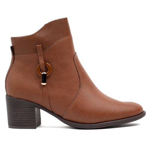 Bota Feminina Comfortflex Cano Curto com Detalhe Lateral Marrom Claro