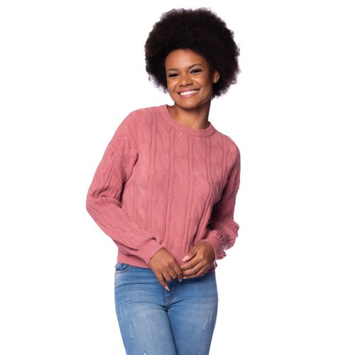 Blusa Feminina Facinelli Tricot Trançado Rosa Antigo