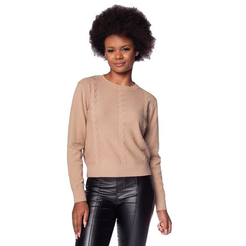 Blusa Feminina Facinelli Tricot com Tranças Caqui