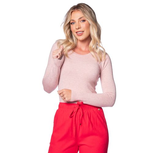 Blusa Feminina Facinelli Tricot Básica Lisa Rosa Claro
