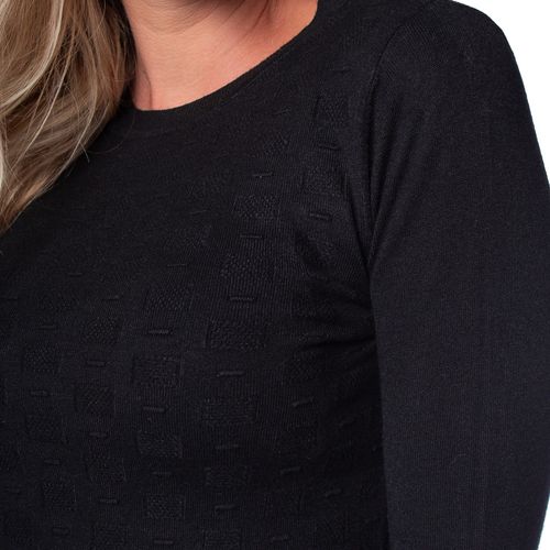 Blusa Feminina Facinelli Tricot Textura Quadrados Preto