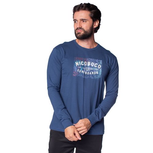 Camiseta Masculina Nicoboco Manga Longa Aiden Azul