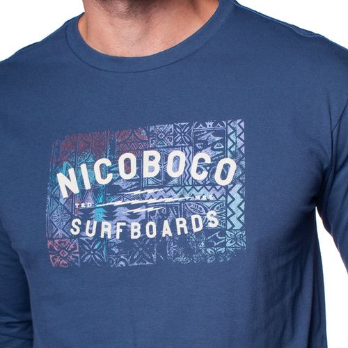Camiseta Masculina Nicoboco Manga Longa Aiden Azul