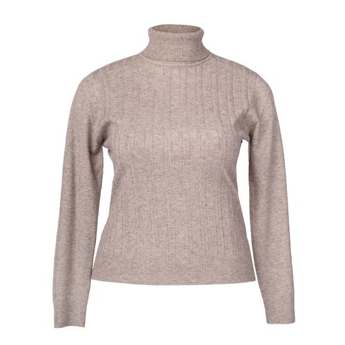 Blusa Feminina Facinelli Plus Size Gola Alta e Tranças Bege Escuro