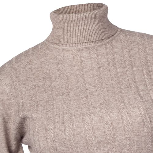 Blusa Feminina Facinelli Plus Size Gola Alta e Tranças Bege Escuro