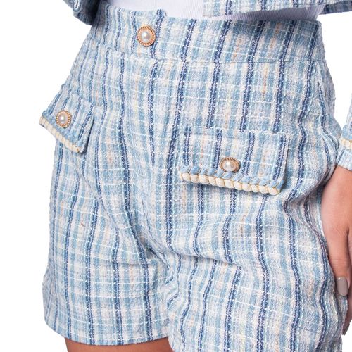 Conjunto Feminino Eagle Rose Tweed Casaco e Short Azul Claro