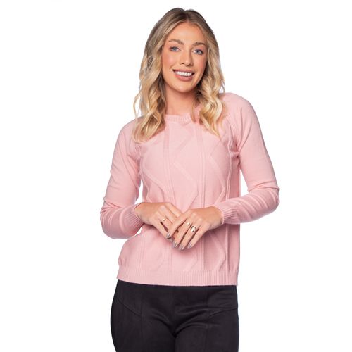 Blusa Feminina Facinelli Tricot com Desenhos Rosa Claro