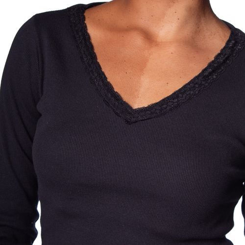Blusa Feminina Fore Básica Gola V com Renda Preto