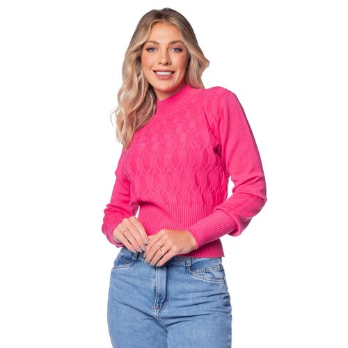 Blusa Feminina Facinelli Tricot Textura Gola Média Rosa