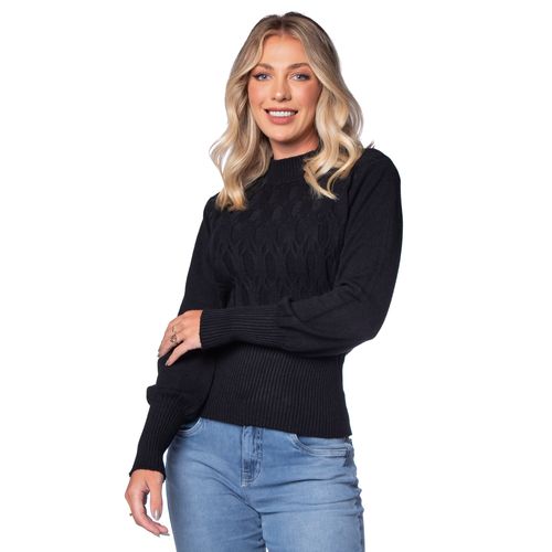 Blusa Feminina Facinelli Tricot Textura Gola Média Preto