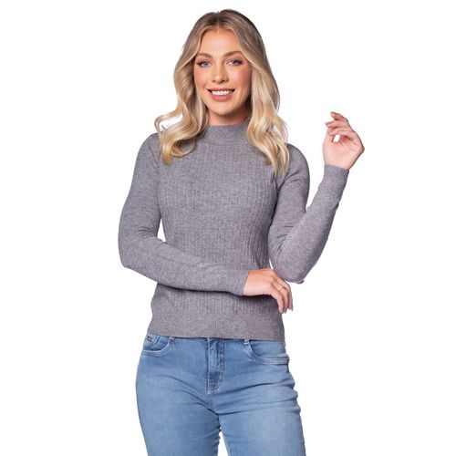 Blusa Feminina Facinelli Tricot Gola Média Cinza