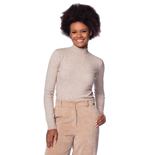 Blusa Feminina Facinelli Tricot Gola Média Caqui