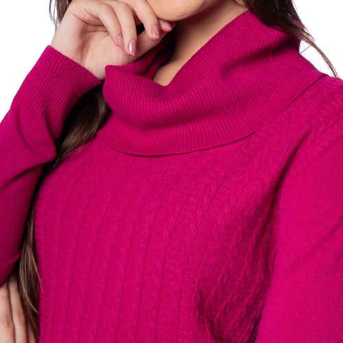 Blusa Feminina Facinelli Tricot Tramado Com Gola Alta Rosa Escuro