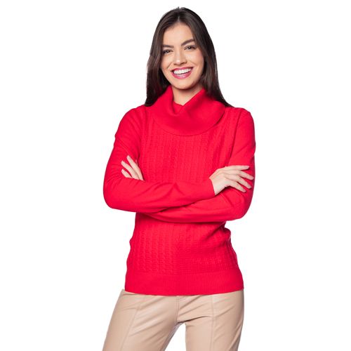 Blusa Feminina Facinelli Tricot Tramado Com Gola Alta Vermelho