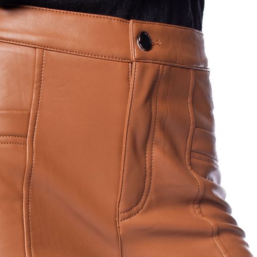 Calça Feminina Facinelli em PU com Friso Caramelo