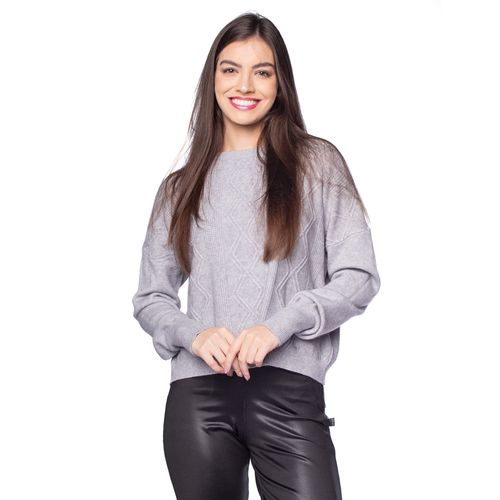 Blusa Feminina Facinelli Tricot com Textura Geométrica Cinza