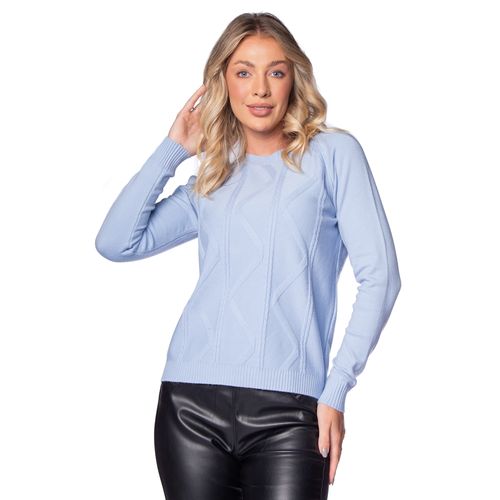 Blusa Feminina Facinelli Tricot com Desenhos Azul Claro