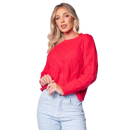 Blusa Feminina Facinelli em Tricot com Textura de Tranças Vermelho