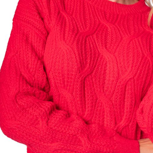 Blusa Feminina Facinelli em Tricot com Textura de Tranças Vermelho