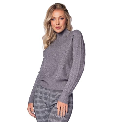 Blusa Feminina Facinelli Tricot Gola Média Tranças Cinza