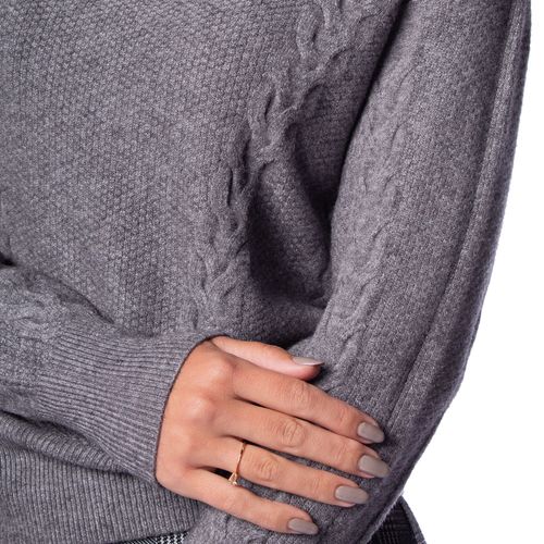 Blusa Feminina Facinelli Tricot Gola Média Tranças Cinza