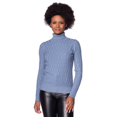 Blusa Feminina Facinelli Tricot Com Texturas e Gola Alta Azul