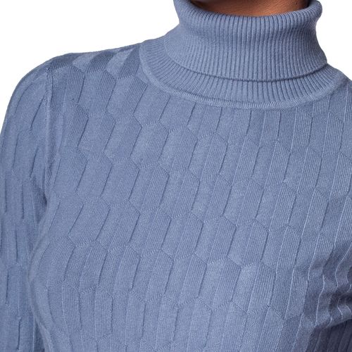 Blusa Feminina Facinelli Tricot Com Texturas e Gola Alta Azul