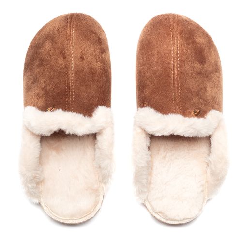 Pantufa Feminina Pegada Com Forro de Pelinho Marrom/bege