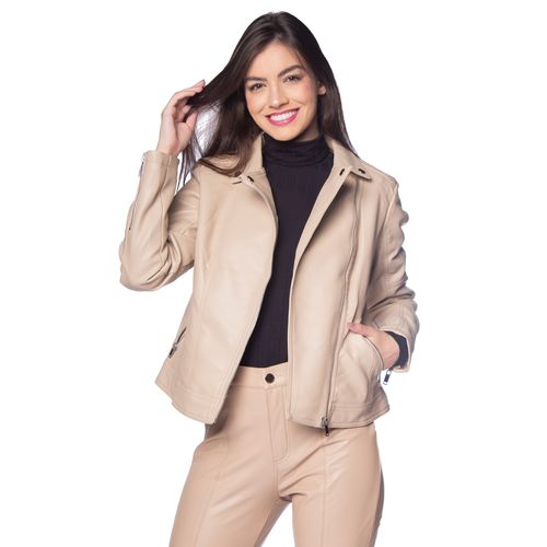 Jaqueta Feminina Facinelli Perfecto em PU Bege Claro