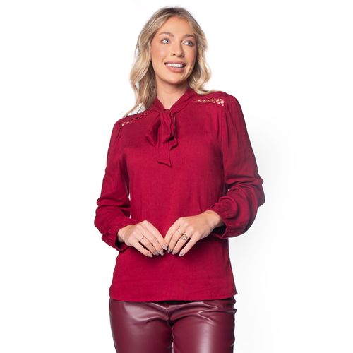 Blusa Feminina Averzzy Bata com Laço Bordô