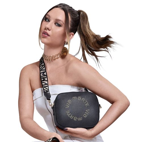 Bolsa Feminina Via Marte Transversal com Rebites Preto