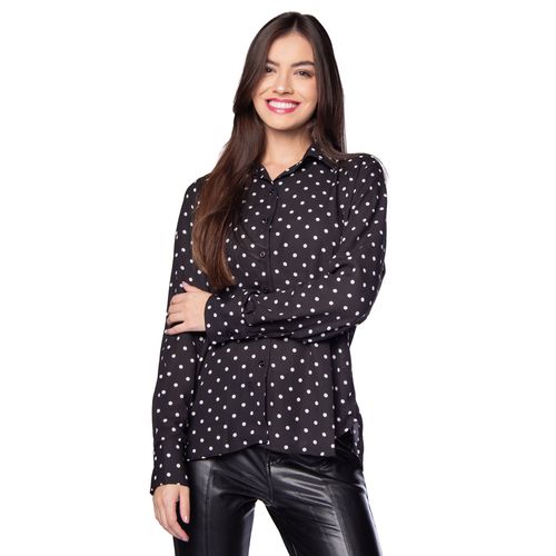 Camisa Feminina Milani Poá Preto