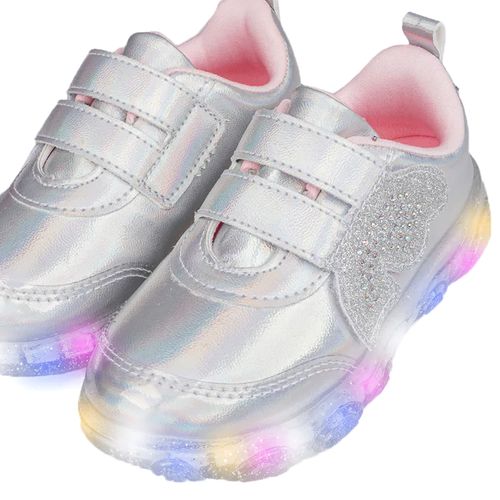 Tênis Infantil Pampili Liz Borboleta com Led Prata