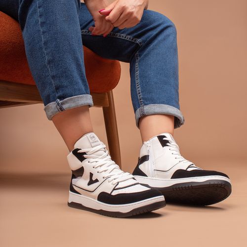 Tênis Feminino Via Marte Mid Recortes Branco/preto