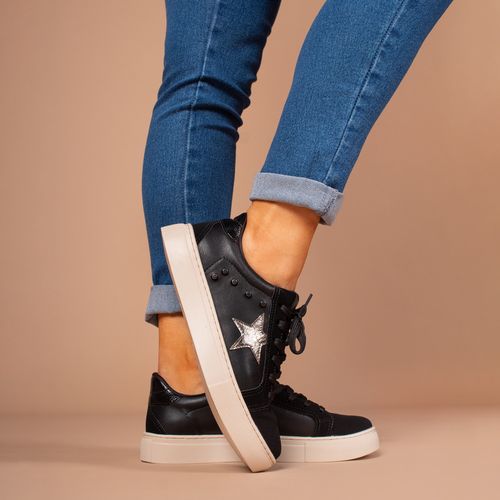 Tênis Feminino Via Marte Estrela Nobuck Preto