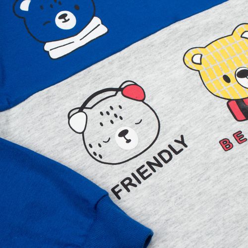 Camiseta Infantil Pitiska Bear Menino Azul/cinza