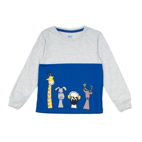 Camiseta Infantil Pitiska Manga Longa Animais Cinza/azul
