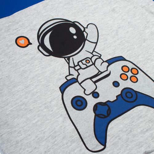 Camiseta Infantil Pitiska Manga Longa Astronauta Azul/cinza