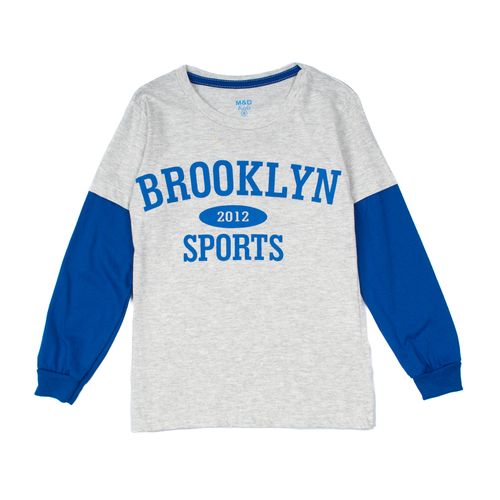 Camiseta Infantil Pitiska Manga Longa Brooklyn Cinza/azul