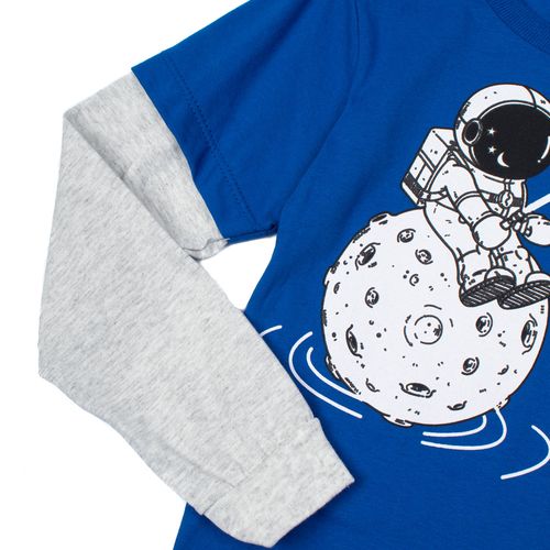 Camiseta Infantil Pitiska Manga Longa Moon Azul/cinza