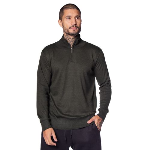 Suéter Masculino Facinelli Gola com Zíper Mesclado Verde Escuro