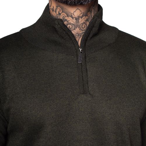 Suéter Masculino Facinelli Gola com Zíper Mesclado Verde Escuro