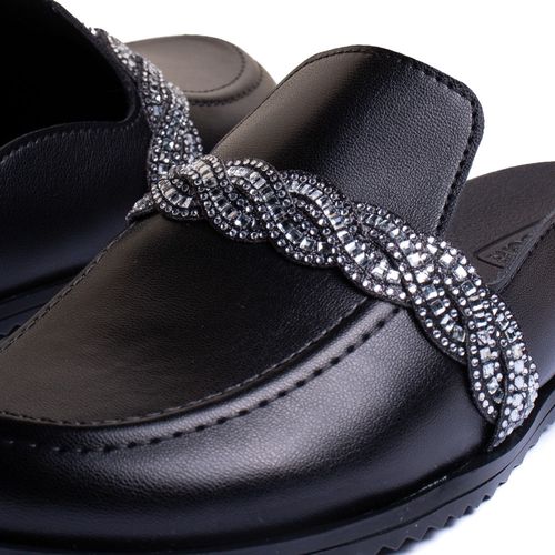 Mule Feminino Moleca com Tira de Strass Preto